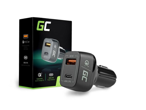 Green Cell In-car Charger USB-C Power Delivery + USB Quick Charge 3.0